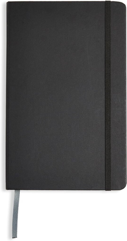 Amazon Basics Classic Notebook, Line Ruled, 240 Pages, Black, Hardcover, 5 x 8.25-Inch