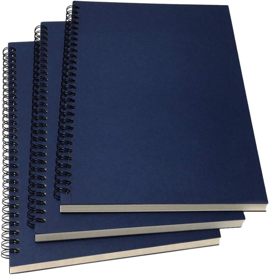 B5 Spiral Notebook Lined, Spiral Ruled Journal with Hard Kraft Cover, 70 Sheets (140 Pages), 10.3 x 7.2, 3-Pack, Blue