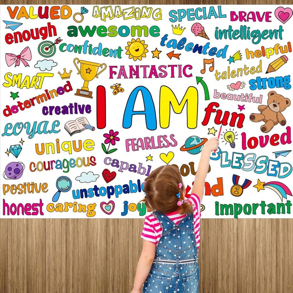 Kepeel Inspirational Motivational Giant Coloring Poster for Kids, Large Positive Affirmations Coloring Tablecloth Books Jumbo Classroom Art Craft Activity Home Wall Decor Supplies