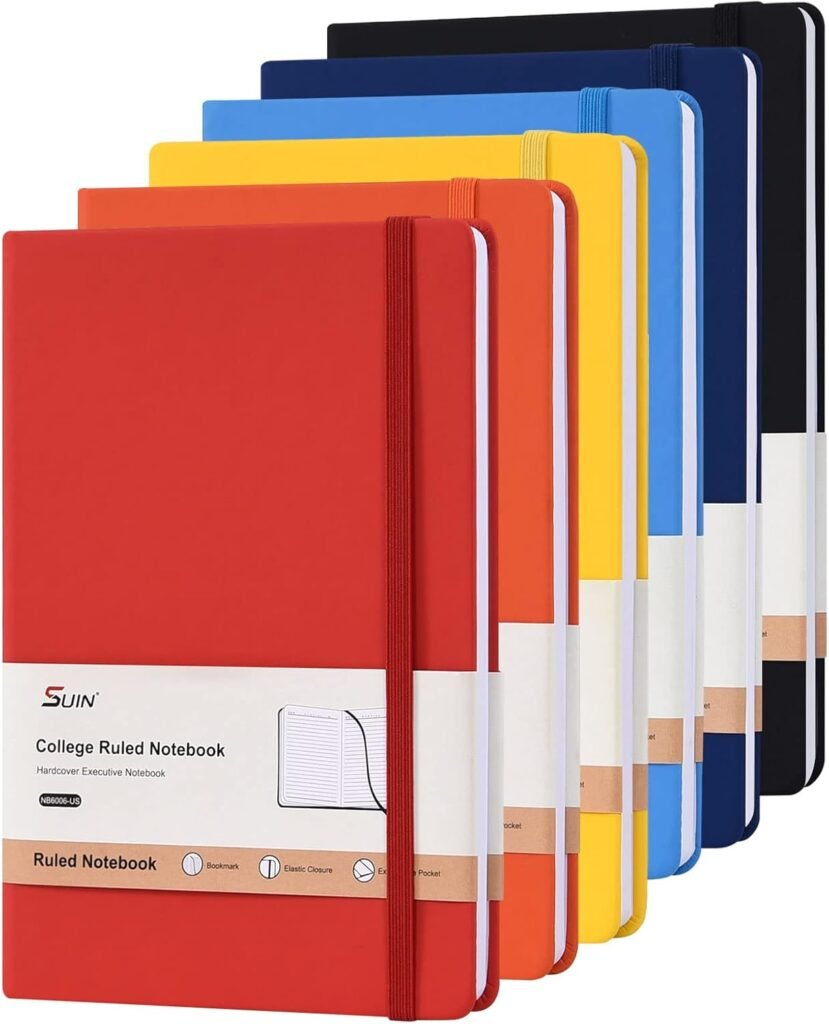 SUIN Hardcover-Journal-Notebooks, 6 Packs A5 Lined Journals Notebook for Writing 200 Pages, 8.2 x 5.5 inch, 6 Colors Classic Ruled Notebooks for Work/Travel/College