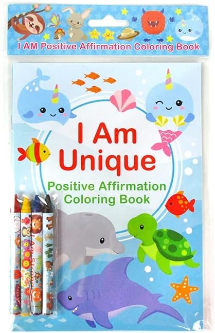 TINYMILLS Positive Affirmation Coloring Books for Kids with 12 Coloring Books and 48 Crayons, Wellness and Mindfulness Activity for Kids Promote Confidence and Positive Attitude for Kids