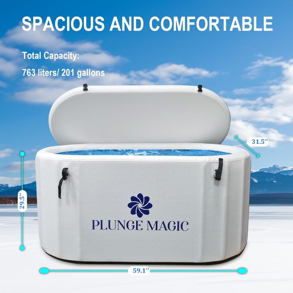 Ultimate Cold Plunge Tub Inflatable Ice Bath Tub With Cover for Athletes Portable XL Size, Water Chiller Compatible | 59 L x 32 W x 30 H (Elliptic Cylinder-White)