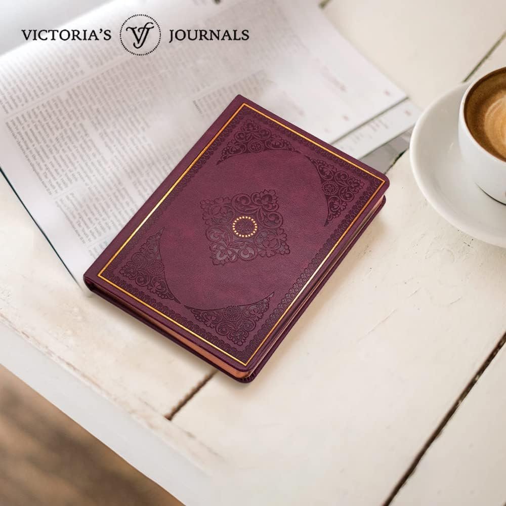 VICTORIAS JOURNALS Leatherette Vintage Journal Hard Cover Lined Notebook Old Looking Travel Diary, A5 Size 5.7 x 8.1