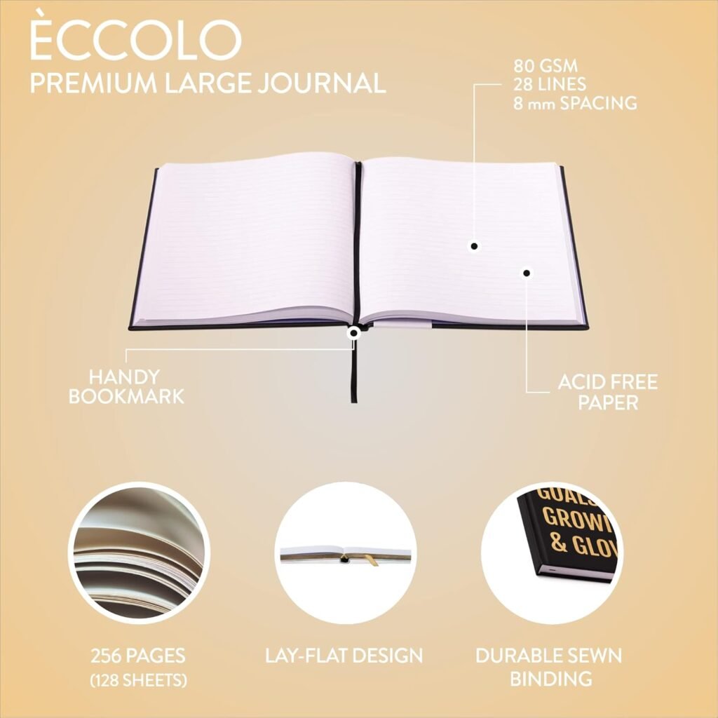 WORLD TRAVELER Eccolo Journal 8x10 - Beautiful Large Hardcover Notebook Journal with 256 Lined Pages - Perfect Large Journal for Daily Journaling, Note-Taking, and Planning - Lined Journal Notebook